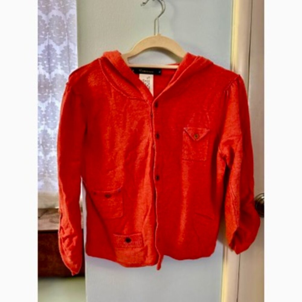 ANTHROPOLOGIE Cartonnier size M slightly cropped coral hooded cardigan buttons